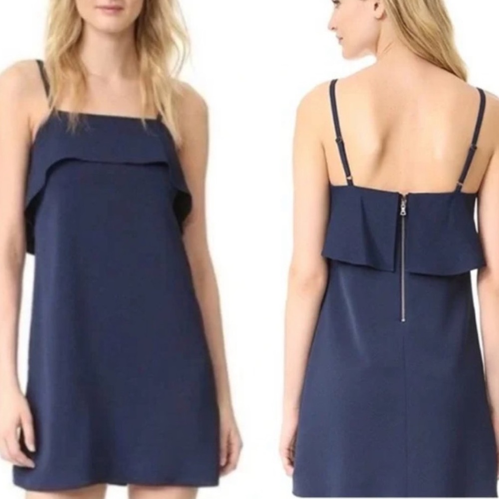 ALICE + OLIVIA RUFFLE SLIP DRESS ETTA NAVY CREPE SIZE SMALL MINI DRESS